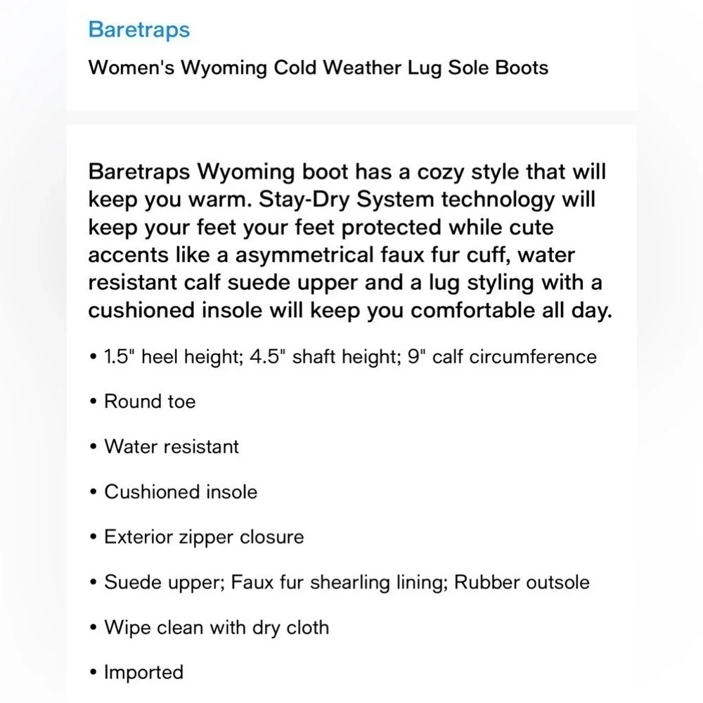 Baretraps Wyoming Womens Black Suede Water Resistant Faux Fur‎ Lug Sole Boots